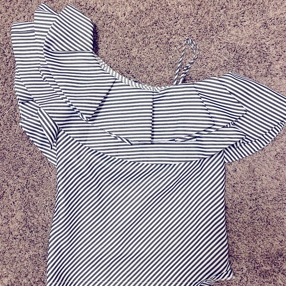 INA Women’s size medium top, navy and white stripped off the shoulder - Picture 2 of 4